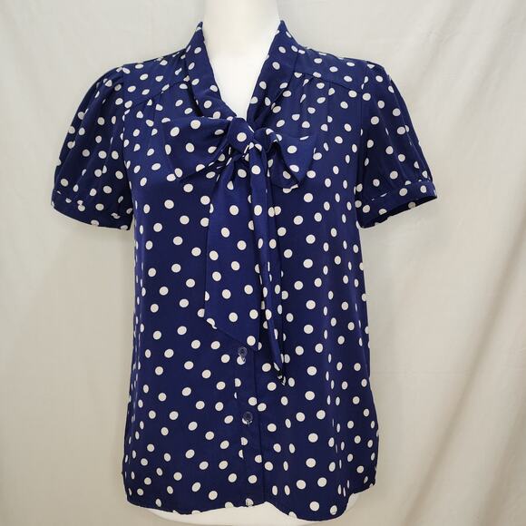 Forever 21 Polka Dot Neck Tie Bow Blouse, Size Small - Picture 1 of 8